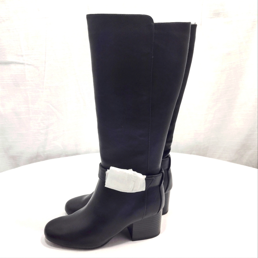 Aerosoles Patience Faux Leather Extended Calf Knee-High Stack Heel Boots - Picture 10 of 15
